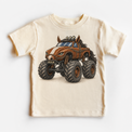 Horse monster truck natural kids shirt with brown western farm animal vehicle graphic