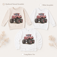 Pig monster truck long sleeve tee and kids sweatshirt options