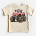 Pig monster truck natural kids shirt with pink farm animal vehicle graphic