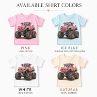Pig monster truck kids T-shirt color options in pink, ice blue, white and natural