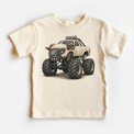 Bull monster truck natural kids shirt with rugged horned off-road vehicle graphic