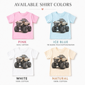 Bull monster truck kids T-shirt color options in pink, ice blue, white and natural