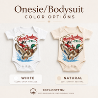 Merry Quackmas baby bodysuits in white and natural