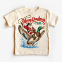 Merry Quackmas Y’all natural shirt with cowboy Santa riding a mallard duck
