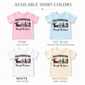 Dachshund Through the Snow Christmas tees in pink, ice blue, white and natural