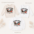 Santa Paws dachshund Christmas design on natural heather and white kids sweatshirts and a white long-sleeve tee