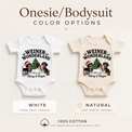 White and natural baby bodysuits with Weiner Wonderland Christmas dachshunds and Merry & Bright lettering.