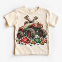 Reindeer Monster Truck Christmas Shirt for Kids natural short sleeve tee