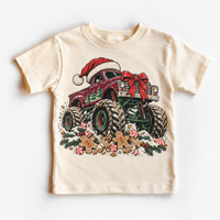 Christmas Monster Truck Shirt for Kids – Santa Hat & Gingerbread natural short sleeve tee