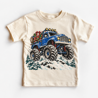 Blue Christmas Monster Truck Shirt for Kids – Holiday Gifts natural short sleeve tee