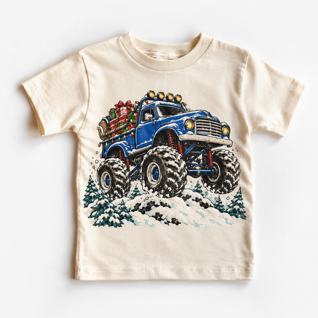 Blue Christmas Monster Truck Shirt for Kids – Holiday Gifts natural short sleeve tee