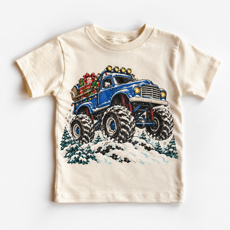 Blue Christmas Monster Truck Shirt for Kids – Holiday Gifts natural short sleeve tee