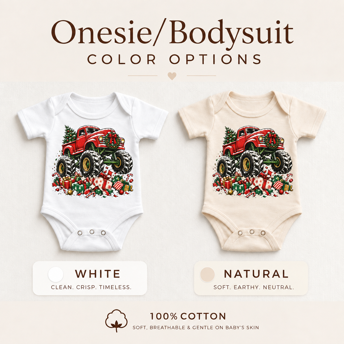 Red Christmas Monster Truck Shirt for Kids – Holiday Gifts baby bodysuit color options