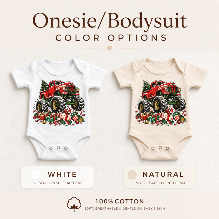 Red Christmas Monster Truck Shirt for Kids – Holiday Gifts baby bodysuit color options