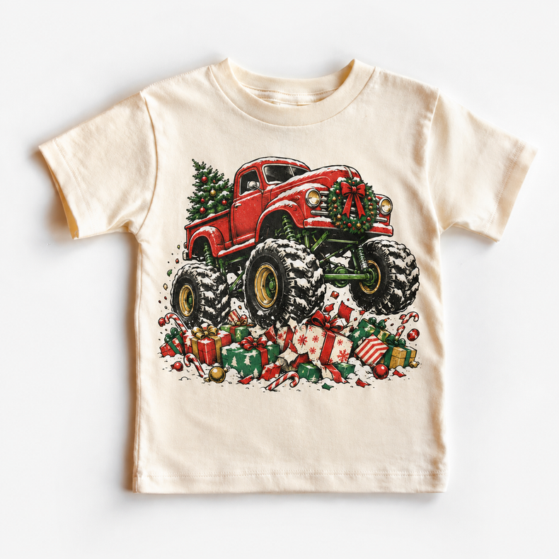 Red Christmas Monster Truck Shirt for Kids – Holiday Gifts natural short sleeve tee