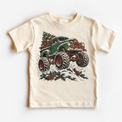 Green Christmas Monster Truck Shirt for Kids – Snowy Tree natural short sleeve tee