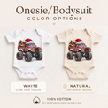 Santa Monster Truck Christmas Shirt for Kids baby bodysuit color options