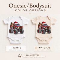 Santa Monster Truck Christmas Shirt for Kids baby bodysuit color options