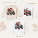 Santa Monster Truck Christmas Shirt for Kids long sleeve tee and sweatshirt options