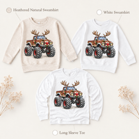 Christmas Tree Monster Truck Shirt for Kids long sleeve tee and sweatshirt options