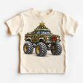 Christmas Tree Monster Truck Shirt for Kids natural short sleeve tee