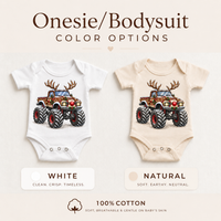 Reindeer Monster Truck Christmas Shirt for Kids baby bodysuit color options