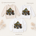 Reindeer Monster Truck Christmas Shirt for Kids long sleeve tee and sweatshirt options