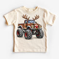 Reindeer Monster Truck Christmas Shirt for Kids natural short sleeve tee