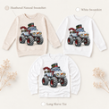 Snowman Monster Truck Christmas Shirt for Kids long sleeve tee and sweatshirt options