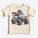 Snowman Monster Truck Christmas Shirt for Kids natural short sleeve tee