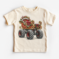 Santa Sleigh Monster Truck Christmas Shirt for Kids natural short sleeve tee