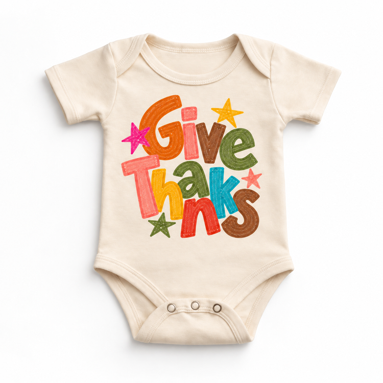 Give Thanks colorful Thanksgiving natural baby bodysuit