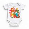 Give Thanks colorful Thanksgiving white baby bodysuit