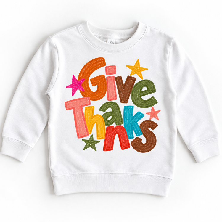Give Thanks colorful Thanksgiving white sweatshirt