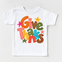 Give Thanks colorful Thanksgiving shirt white short sleeve tee