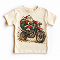 Vintage Santa motorcycle Christmas graphic on Natural Short Sleeve Tee