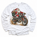 Vintage Santa motorcycle Christmas graphic on White Long Sleeve Tee