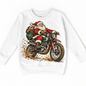 Vintage Santa motorcycle Christmas graphic on White Sweatshirt