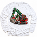 Merry Christmas excavator graphic on White Long Sleeve Tee