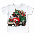 Merry Christmas dump truck graphic on White Short Sleeve Tee