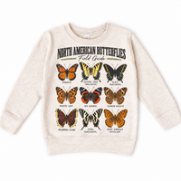 Butterfly field guide graphic on natural heather sweatshirt