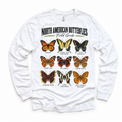 Butterfly field guide graphic on white long sleeve tee