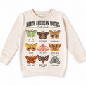 Moth field guide graphic on a natural heather sweatshirt