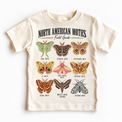 Moth field guide graphic on a natural short sleeve tee