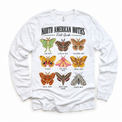 Moth field guide graphic on a white long sleeve tee