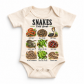 Snake field guide graphic on a natural baby bodysuit