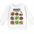 Snake field guide graphic on a white sweatshirt