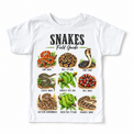 Snake field guide graphic on a white short sleeve tee