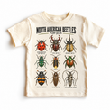 Beetle field guide graphic on a natural short sleeve tee