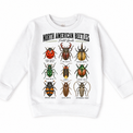 Beetle field guide graphic on a white sweatshirt